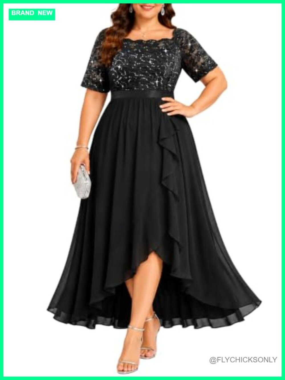 Plus Size Formal Evening Cocktail Dress Sequin Lace High-Low